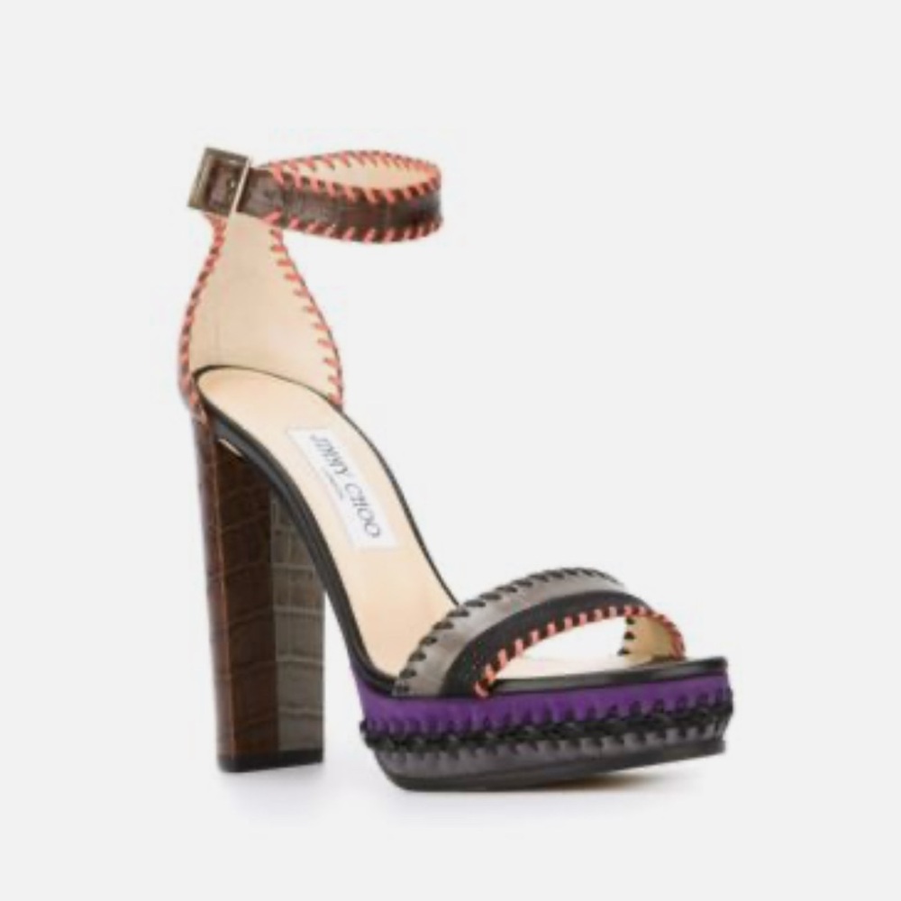 Jimmy Choo Black and Purple High Heels with Intricate Straps